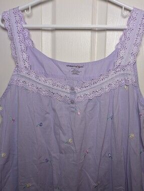 Dreams & Co Nightgown L Floral Button Sleeveless 100% Cotton Ruffle Embroidered